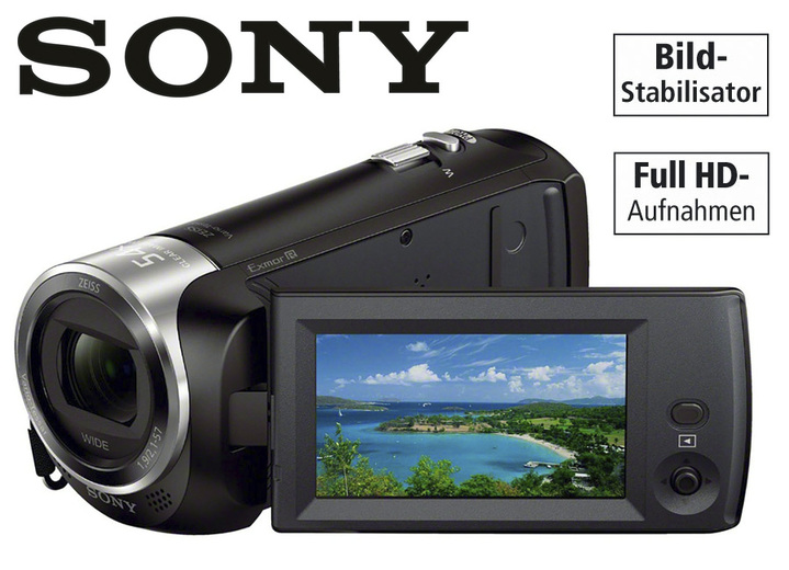 - Sony HD-Camcoder für gleichzeitige Video- und Bildaufnahmen, in Farbe SCHWARZ, in Ausführung 26,8 mm Weitwinkel Zeiss Objektiv mit 30x Zoom Ansicht 1