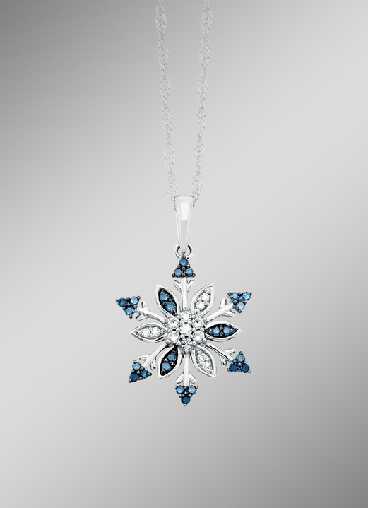 mit Diamanten - Schneeflocken Anhänger mit weißen und blauen Diamanten, in Farbe  Ansicht 1