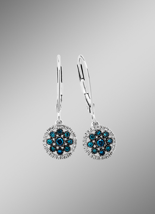 mit Diamanten - Schöne Ohrringe mit blauen Brillanten und weißen Diamanten, in Farbe  Ansicht 1