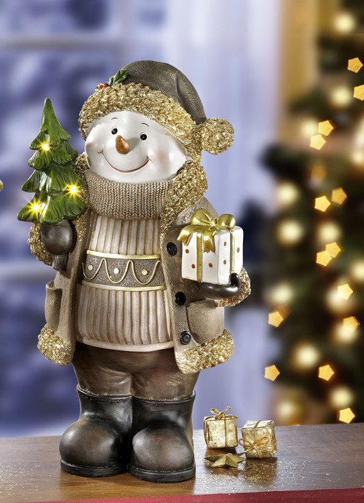 Weihnachten - Beleuchtete Figuren aus Polyresin, in Farbe NATUR-GOLD-BRAUN, in Ausführung Beleuchteter Schneemann Ansicht 1