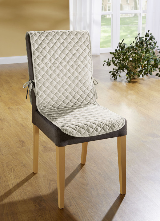 Sessel- & Sofaüberwürfe - Stuhlhusse mit Taschen und Bandeinfassung, in Farbe SAND Ansicht 1