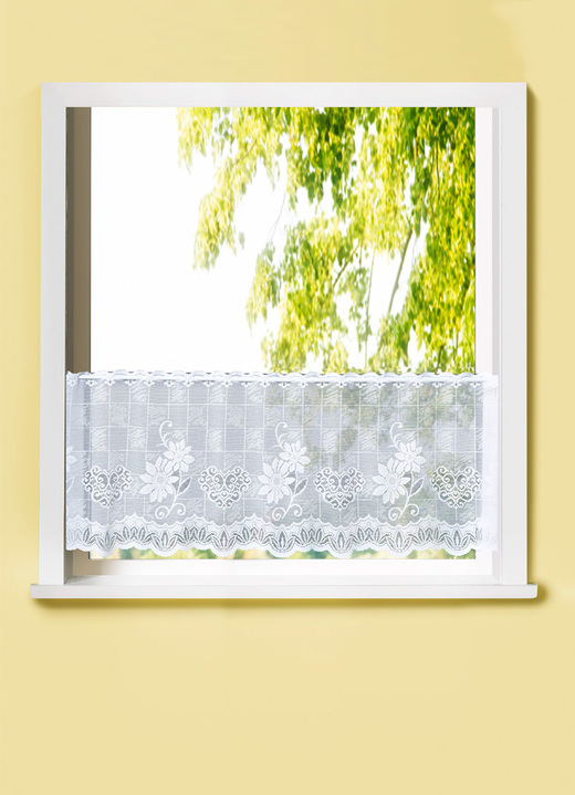 Klassisch - Kurzstore mit Herzchen-Dessin, in Größe 836 (H43xB 90 cm) bis 842 (H43xB120 cm), in Farbe WEIß Ansicht 1