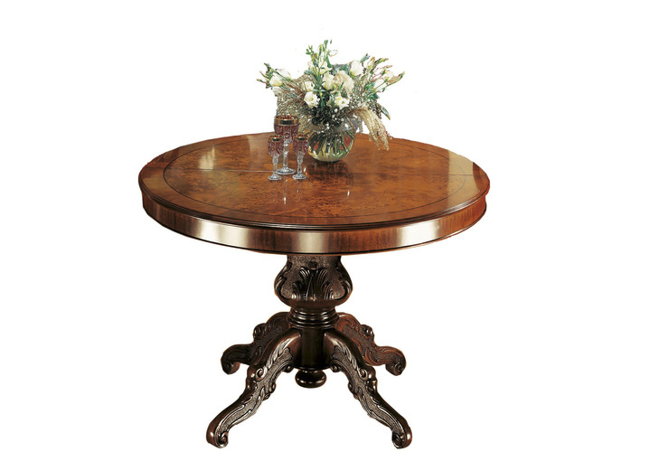 Esszimmer - Elegante Esstische mit ausziehbarer Tischplatte, in Farbe NUSSBAUM, in Ausführung Tisch rund Ansicht 2