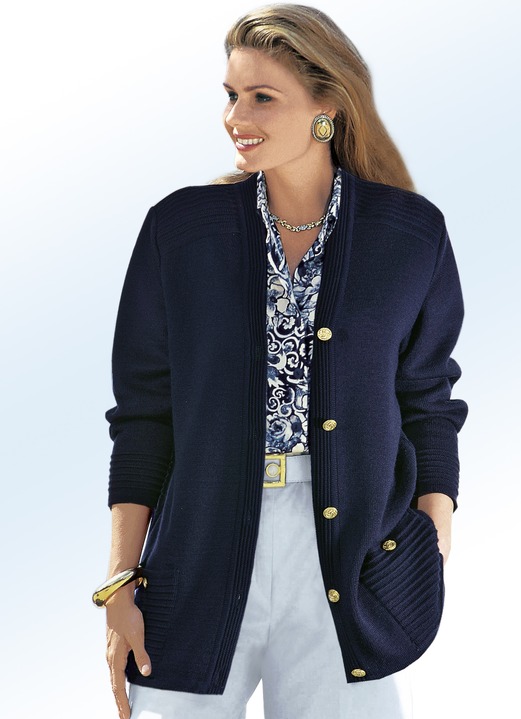 Jacken, Westen & Sets - Strickjacke mit Schurwolle, in Größe 038 bis 052, in Farbe ROYALBLAU Ansicht 2