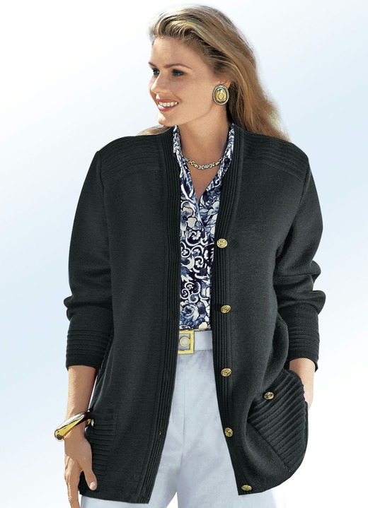 Jacken, Westen & Sets - Strickjacke mit Schurwolle Jacken, Westen & Sets - Strickjacke mit Schurwolle, in Größe 038 bis 052, in Farbe SCHWARZ