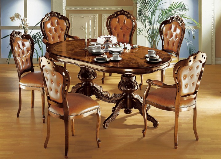 Esszimmer - Elegante Esstische mit ausziehbarer Tischplatte, in Farbe NUSSBAUM, in Ausführung Tisch rund Ansicht 3