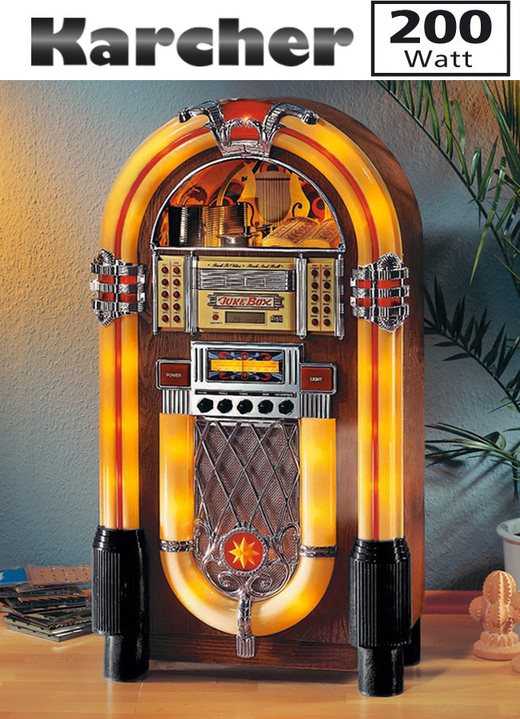 Nostalgie - Karcher JB6604 Stereo-CD-Juke-Box im Stil der legendären Wurlitzer, in Farbe BRAUN