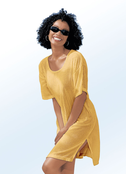 Strandmode - Frottier-Kleid mit Streifenstruktur und kurzen Ärmeln, in Größe 036 bis 052, in Farbe TÜRKIS Ansicht 4