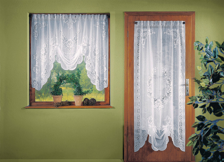 Klassisch - Fensterdekoration mit Stangendurchzug, in Größe 022 (Store, M-Form H100xB120 cm) bis 172 (Tür-Store, H180xB 90 cm), in Farbe WEISS