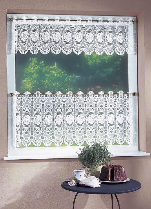 Landhaus & Küche - Bezaubernde Kurzgardine mit Stangendurchzug, in Größe 662 (H30xB125 cm) bis 858 (H65xB200 cm), in Farbe WEISS UNI Ansicht 1