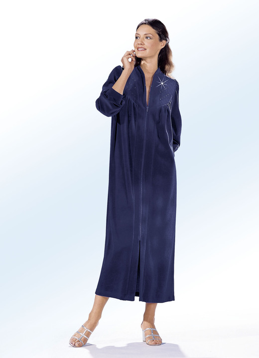 Hausmäntel - Hausmantel mit Strasszier, in Größe 038 bis 058, in Farbe ROYALBLAU Ansicht 2