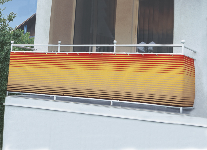Sichtschutz und Sonnenschutz - Balkonbespannung mit Ösen und Schnur, in Größe 075 (Höhe 75 cm) bis 090 (Höhe 90 cm), in Farbe BRAUN-ORANGE Ansicht 1