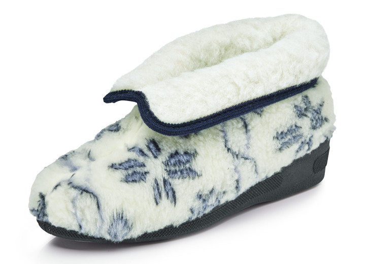 - Plüsch-Stiefelette mit reinem Schurwollfutter, in Größe 036 bis 042, in Farbe ECRU-BLAU Ansicht 1
