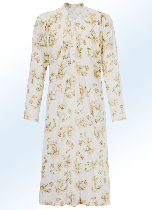 Mode - Nachthemd mit Vorderteilpasse und Raffungen, in Größe 038 bis 060, in Farbe BLEU-BUNT Ansicht 3