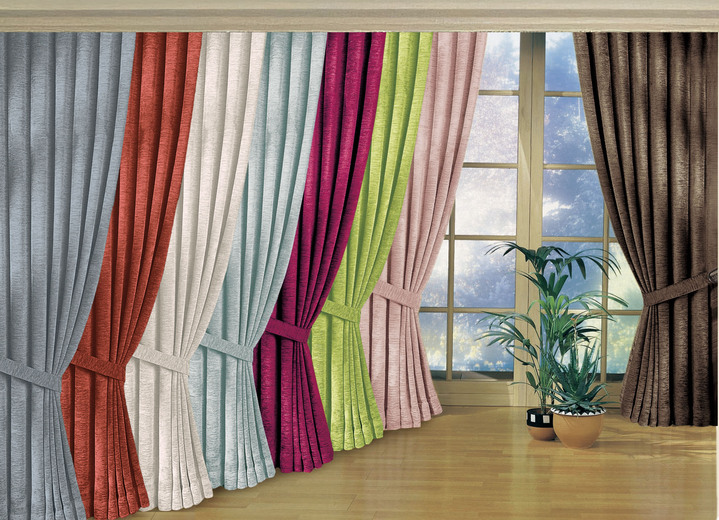 Klassisch - Fensterdekoration aus schwerer Thermo-Chenille-Qualität Ansicht 2 Klassisch - Fensterdekoration aus schwerer Thermo-Chenille-Qualität, in Größe 364 (H150xB135 cm) bis 464 (H245xB270 cm), in Farbe TERRA, in Ausführung mit Universalschienenband Ansicht 2