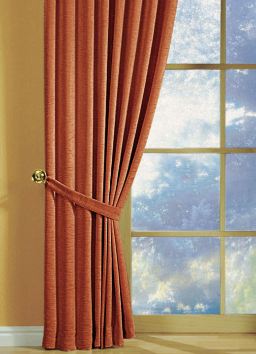 Klassisch - Übergardinen-Garnitur mit Universalschienenband, in Größe 750 (H150xB115 cm) bis 899 (2er-Pack Raffhalter, 60 cm), in Farbe TERRA Ansicht 1