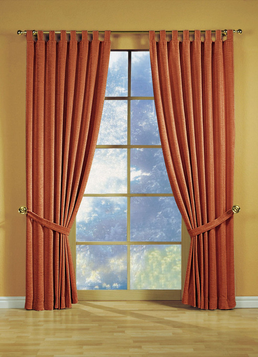 Klassisch - Fensterdekoration aus schwerer Thermo-Chenille-Qualität, in Größe 364 (H150xB135 cm) bis 464 (H245xB270 cm), in Farbe TERRA, in Ausführung mit Schlaufen Ansicht 1