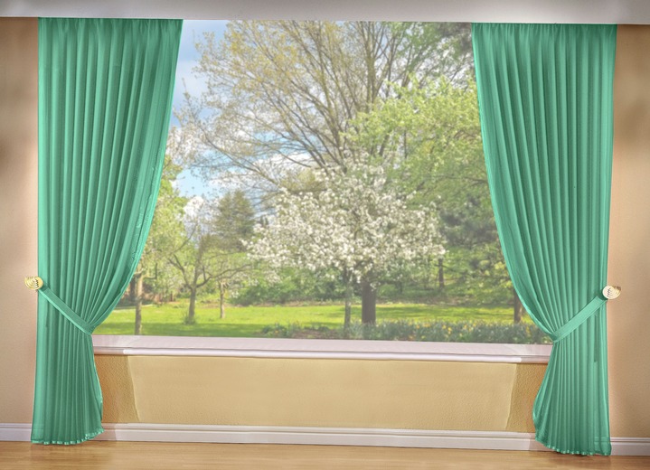 Klassisch - Seitenschal-Garnitur mit Satin-Einfassband und Universalschienenband, in Größe 358 (H145xB145 cm) bis 458 (H245xB145 cm), in Farbe BLAU Ansicht 3