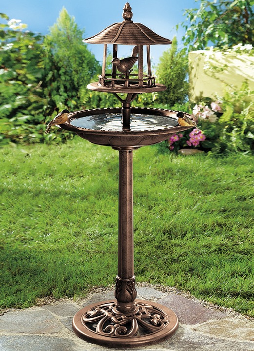 - Vogelbad mit überdachtem Futterbehälter, in Farbe BRONZE, in Ausführung Ohne Beleuchtung