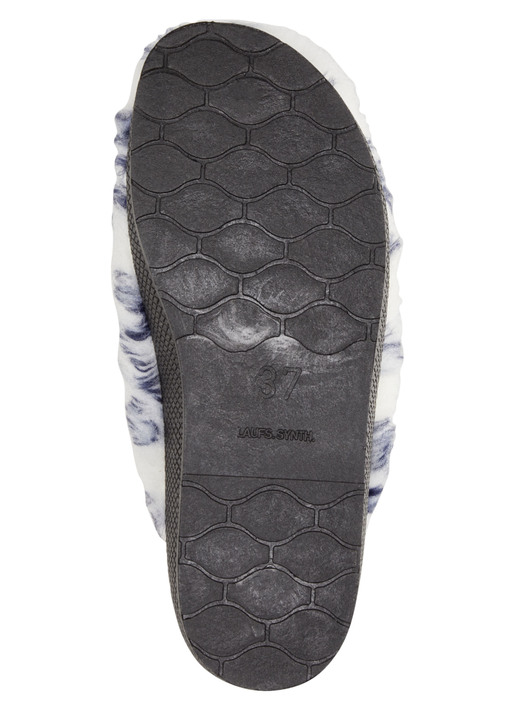 Hausschuhe - Pantoffel aus bedrucktem Plüschmaterial, in Größe 036 bis 043, in Farbe ECRU-BLAU Ansicht 3