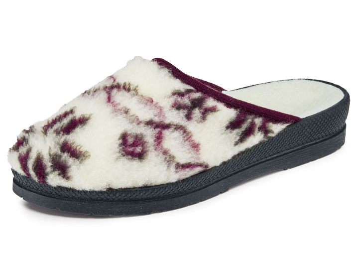 Hausschuhe - Pantoffel aus bedrucktem Plüschmaterial, in Größe 036 bis 043, in Farbe ECRU-BLAU Ansicht 7