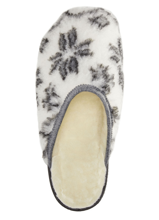 Hausschuhe - Pantoffel aus bedrucktem Plüschmaterial, in Größe 036 bis 043, in Farbe ECRU-BLAU Ansicht 5