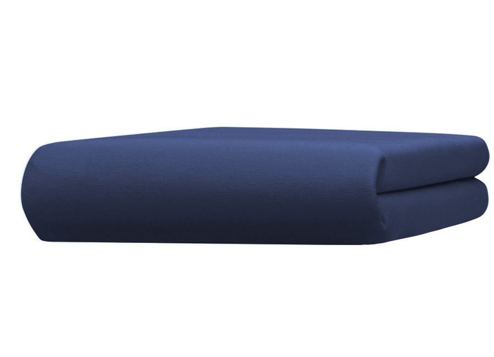 Spannbetttücher - Edel-Jersey-Spannbetttuch mit Elasthan, in Größe 133 (1x 90–120/190–220 cm, Matratzenhöhe 18–35 cm) bis 938 (1x 180–200/200–220 cm, für Topperhöhe 4–10 cm), in Farbe MITTELBLAU, in Ausführung Edel-Jersey-Stretch Deluxe Ansicht 13