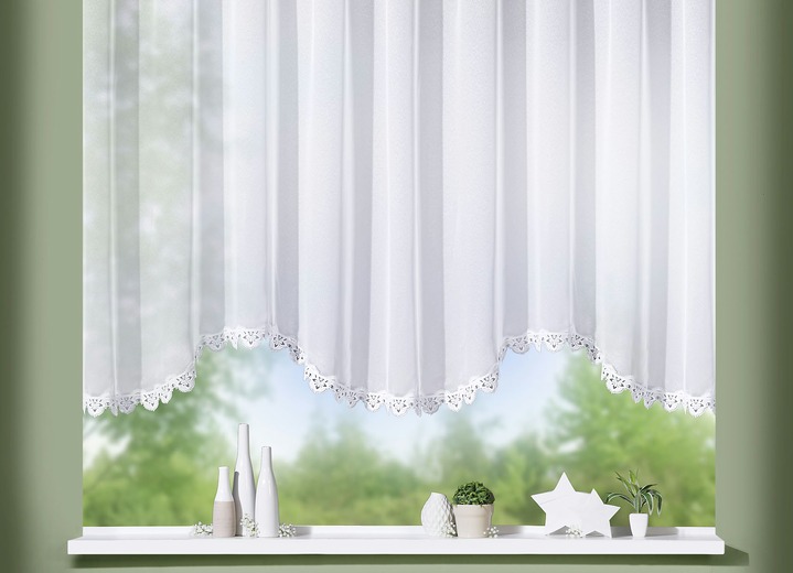 Klassisch - Blumenfenster-Store aus echter Plauener Spitze, in Größe 136 (H100xB300 cm) bis 174 (H160xB600 cm), in Farbe WEISS Ansicht 2