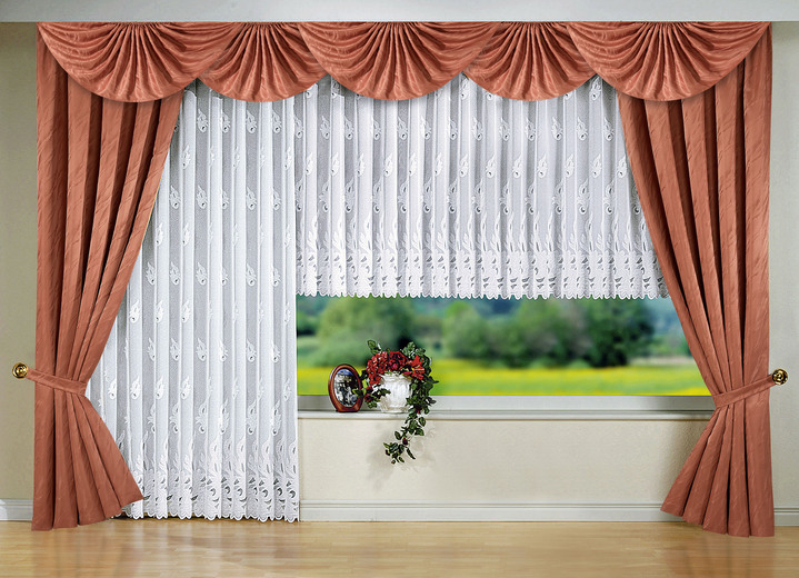 - Übergardine mit Universalschienenband, in Größe 358 (H145xB140 cm) bis 899 (2er-Pack Raffhalter, 70 cm), in Farbe TERRA Ansicht 2