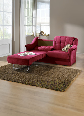 Schlafsofas - Verwandlungssofa mit hochwertiger Polsterung, in Farbe CREME – Farbe WEINROT – Ansicht 