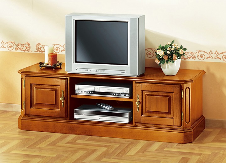 Hifi- &  TV-Möbel - TV-Longboard mit goldfarbenen Metallgriffen, in Farbe KIRSCHBAUM, in Ausführung Breite 140 cm Ansicht 1