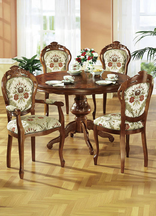 Esszimmer - Esszimmer-Stühle oder Sessel in Nussbaum, in Farbe BEIGE GEMUSTERT, in Ausführung Sessel Ansicht 1