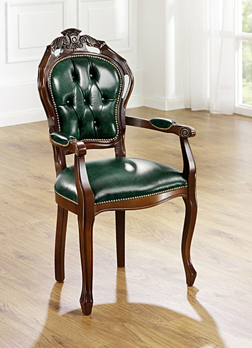 Esszimmer - Esszimmer-Stühle und Sessel mit Lederbezug, in Farbe GRÜN-NUSSBAUM, in Ausführung Ledersessel Ansicht 4
