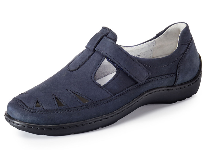 Komfortschuhe - Waldläufer, bequeme Damen-Slipper, Weite H, mit herausnehmbarem Fußbett, in Größe 4 1/2 bis 8 1/2, in Farbe MARINE Ansicht 1