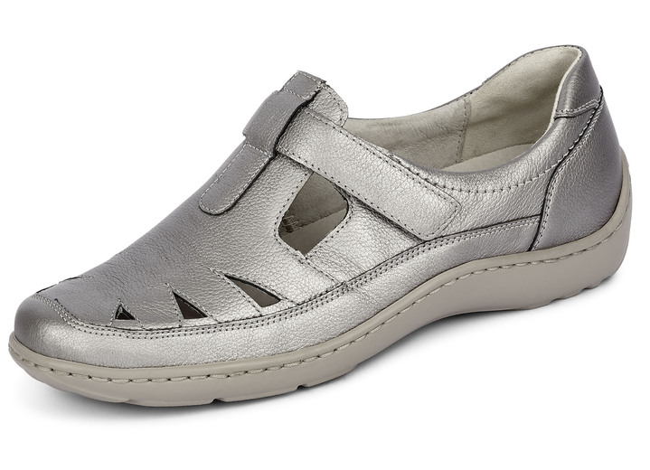 Komfortschuhe - Waldläufer, bequeme Damen-Slipper, Weite H, mit herausnehmbarem Fußbett, in Größe 4 1/2 bis 8 1/2, in Farbe SILBERGRAU Ansicht 1