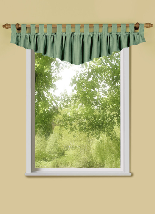 Klassisch - Querbehang mit Schlaufen und Universalschienenband Ansicht 2 Klassisch - Querbehang mit Schlaufen und Universalschienenband, in Größe 751 (H40xB150 cm) bis 759 (H40xB350 cm), in Farbe TERRA Ansicht 2