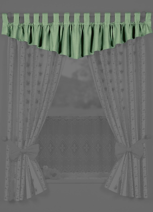 Landhaus & Küche - Querbehang mit Schlaufen und Universalschienenband, in Größe 751 (H40xB150 cm) bis 759 (H40xB350 cm), in Farbe GRÜN Ansicht 1