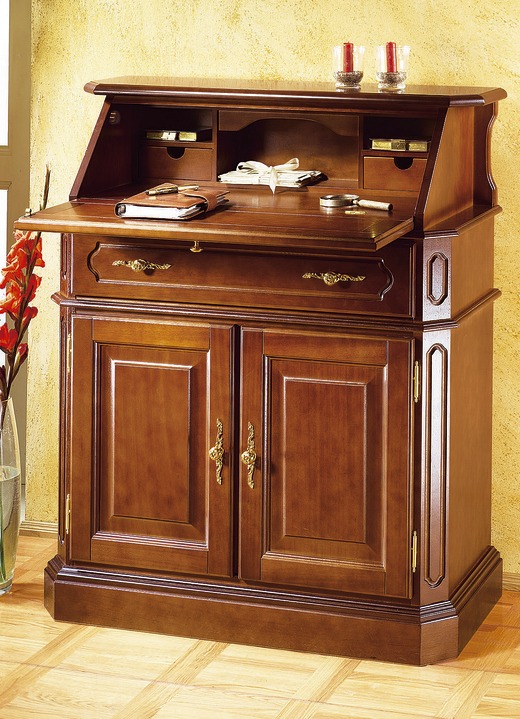 Büromöbel - Sekretär mit eleganten, goldfarbenen Metallgriffen, in Farbe KIRSCHBAUM Ansicht 2