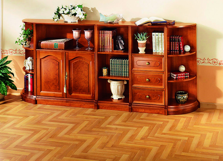 Wohnwände - Teilmassive Möbelserie mit Echtholzfurnier, in Farbe KIRSCHBAUM, in Ausführung Regal, schmal Ansicht 2