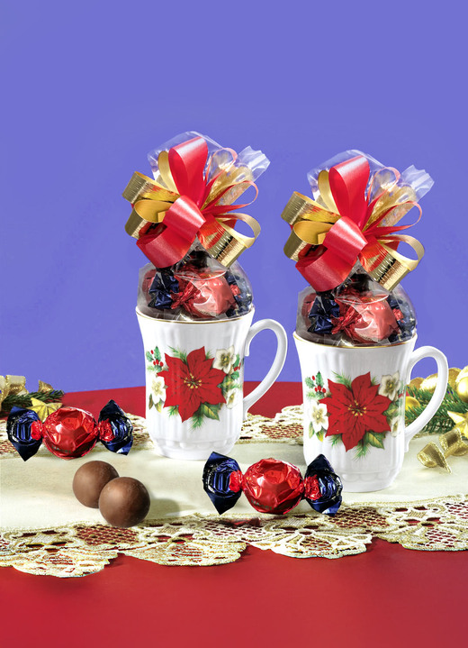Weihnachtsleckereien - Porzellantassen mit Weihnachtstern-Dekor, 2er-Set, in Farbe BUNT