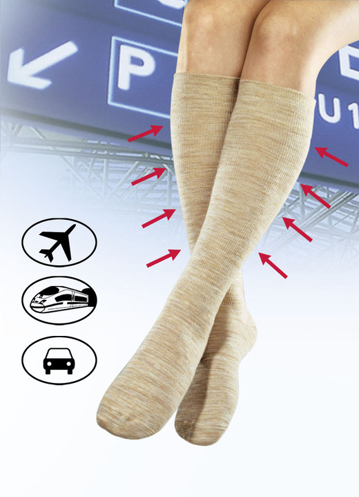 Kompressionsstrümpfe - Dreierpack Stützkniestrümpfe, in Größe 001 bis 004, in Farbe BEIGE, in Ausführung mit Baumwolle Ansicht 1