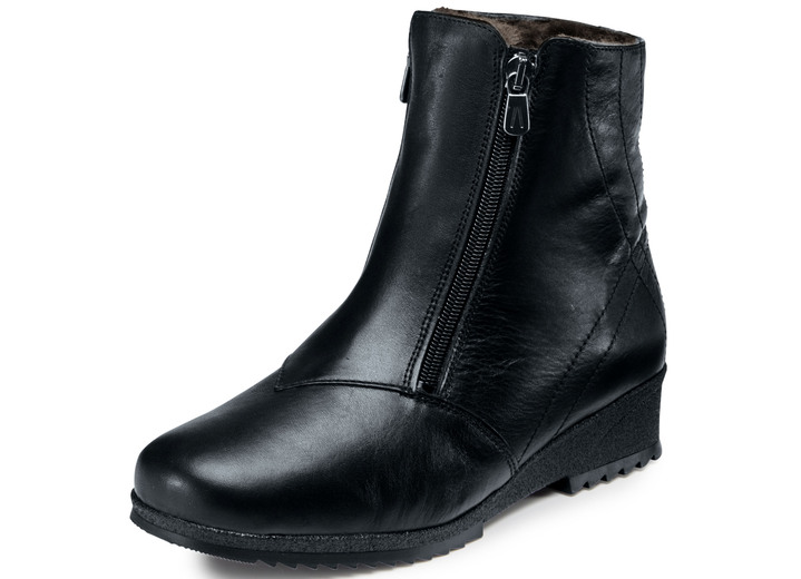 Komfortschuhe - Stiefelette mit zwei seitlichen Reißverschlüssen, in Größe 036 bis 042, in Farbe SCHWARZ Ansicht 1