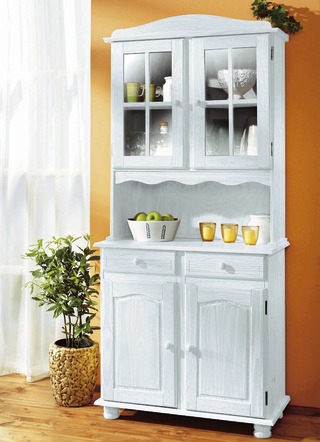 Landhausmöbel - Buffet aus massivem Kiefernholz, in Farbe NATUR, in Ausführung Buffet, 4-türig – Farbe WEISS – Ansicht 