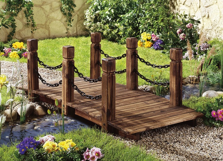 Gartendekoration - Gartenbrücke aus massivem Nadelholz, in Farbe BRAUN