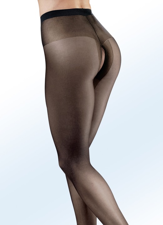 Strümpfe - Sexy Dreierpack Strumpfhosen mit offenem Schritt, in Größe 1 (36/38) bis 7 (56/58), in Farbe SCHWARZ Ansicht 1