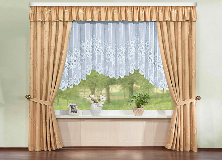 Klassisch - Herrlicher Querbehang mit Smokband, in Größe 674 (H30xB300 cm) bis 691 (H30xB900 cm), in Farbe SAND Ansicht 2