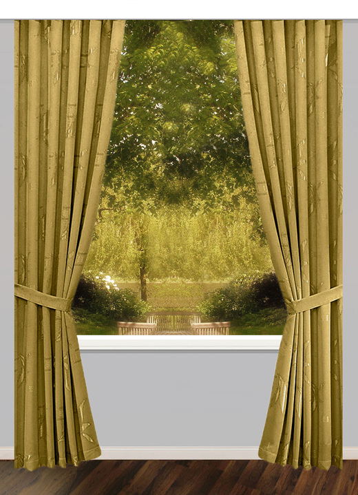 Klassisch - Übergardinen-Garnitur mit Universalschienenband, in Größe 363 (H150xB130 cm) bis 899 (2er-Pack Raffhalter, 80 cm), in Farbe GRÜN Ansicht 1