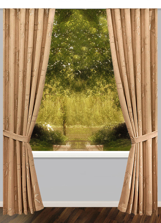 Klassisch - Übergardinen-Garnitur mit Universalschienenband Ansicht 4 Klassisch - Übergardinen-Garnitur mit Universalschienenband, in Größe 363 (H150xB130 cm) bis 899 (2er-Pack Raffhalter, 80 cm), in Farbe BRAUN Ansicht 4