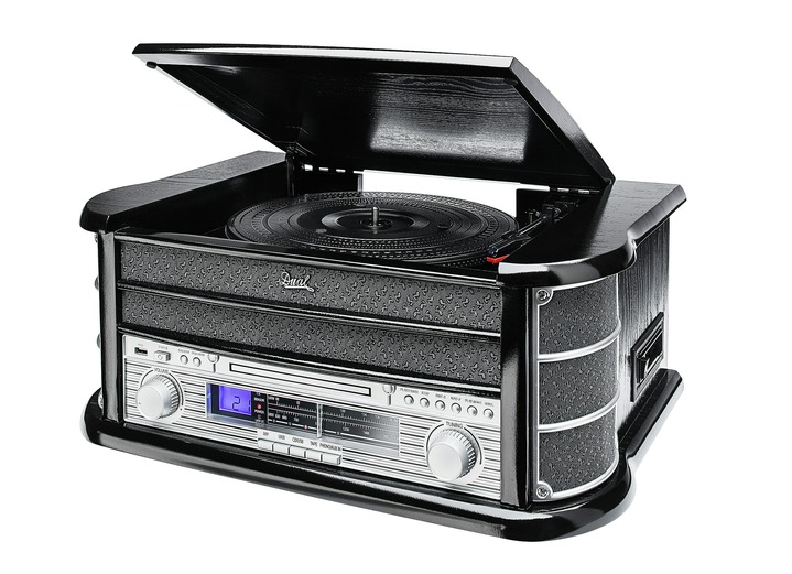 Nostalgie - Nostalgie-Stereoanlage mit MP3-Direktaufnahmefunktion, in Farbe SCHWARZ Ansicht 1