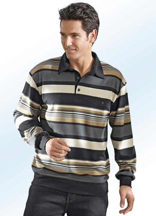 Hemden, Pullover & Shirts - Poloshirt in 3 Farben, in Größe 046 bis 062, in Farbe AUBERGINE-SCHWARZ-GRAU-BEIGE Ansicht 2